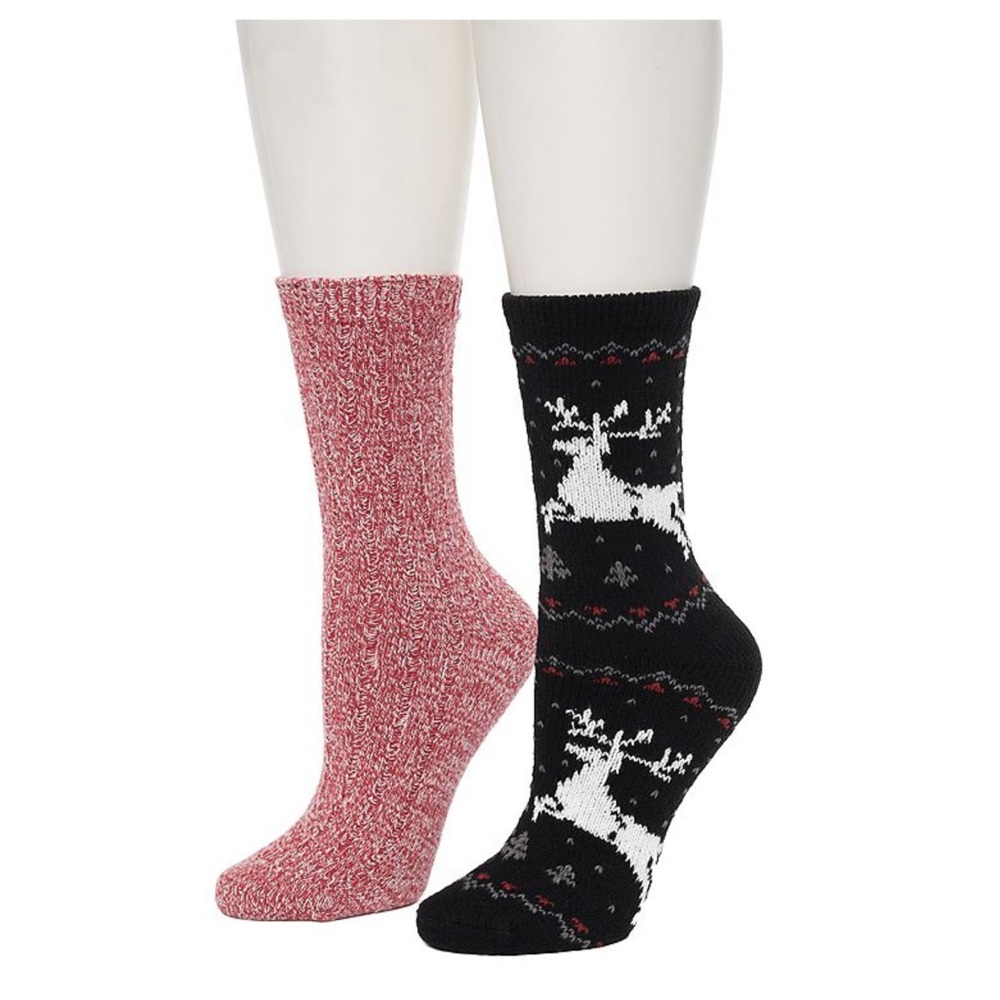 NWT Cuddl Duds 2 pack lot of 2 plushfill reindeer Birds Eye twist rib crew socks